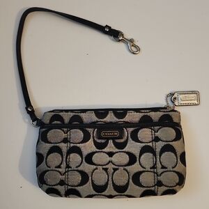 Coach Signature Jacquard Black and Silver Wristlet. EUC
